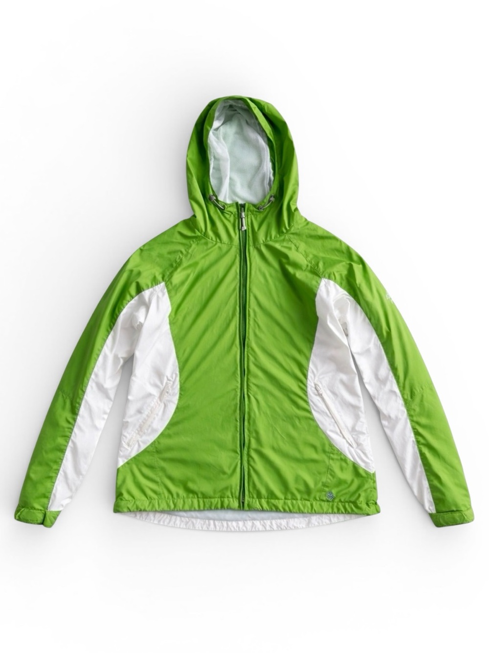 Columbia Hooded Windbreaker Lightweight Jacket Hiking Golf Coat Green White XL